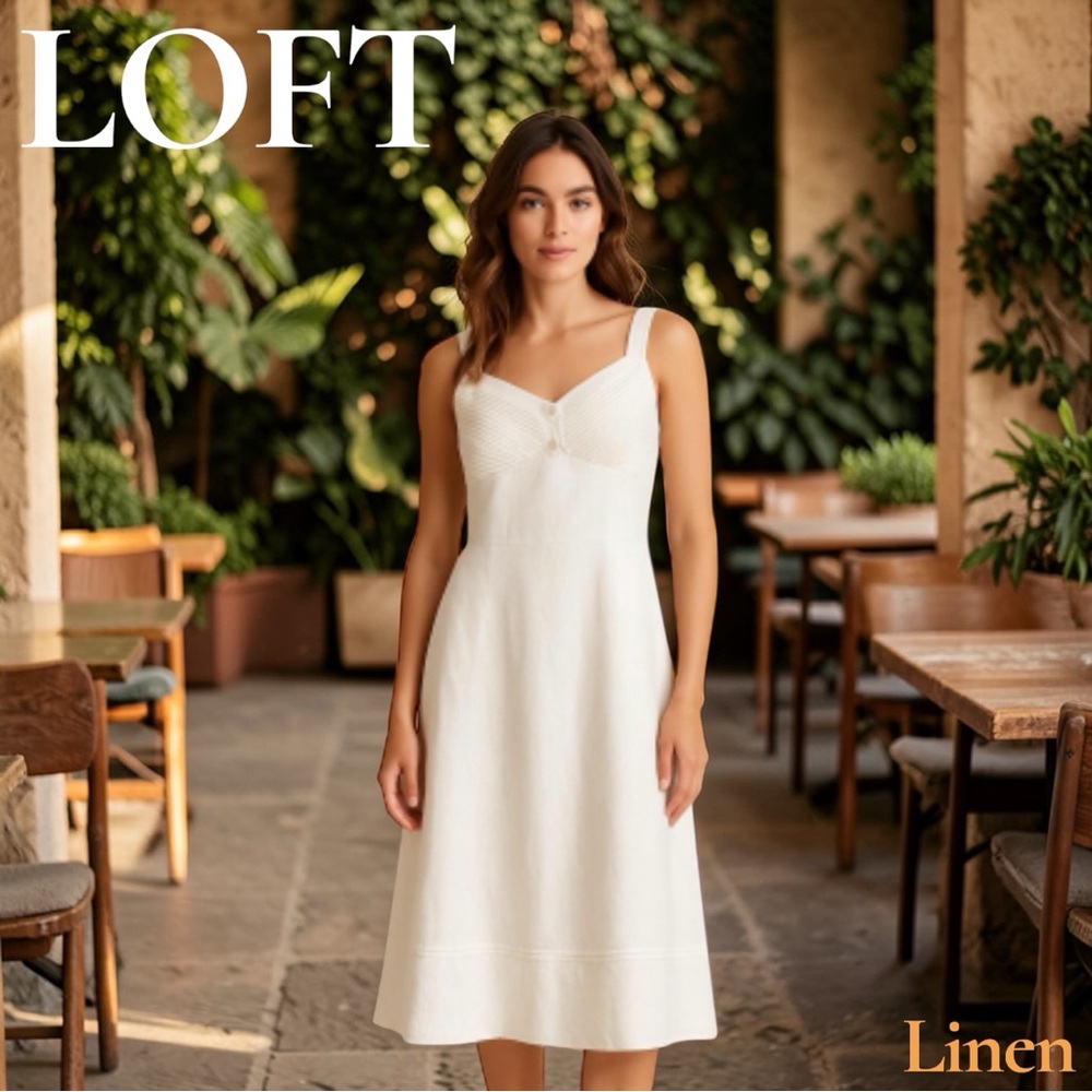 LOFT off-white linen A-line dress. Size 14. Lined. Side zip. New with tags!